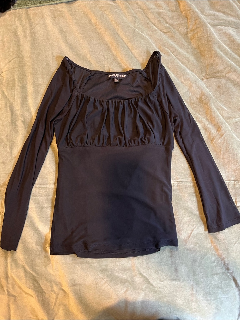 Almost famous Black mesh sleeve gathered bust top